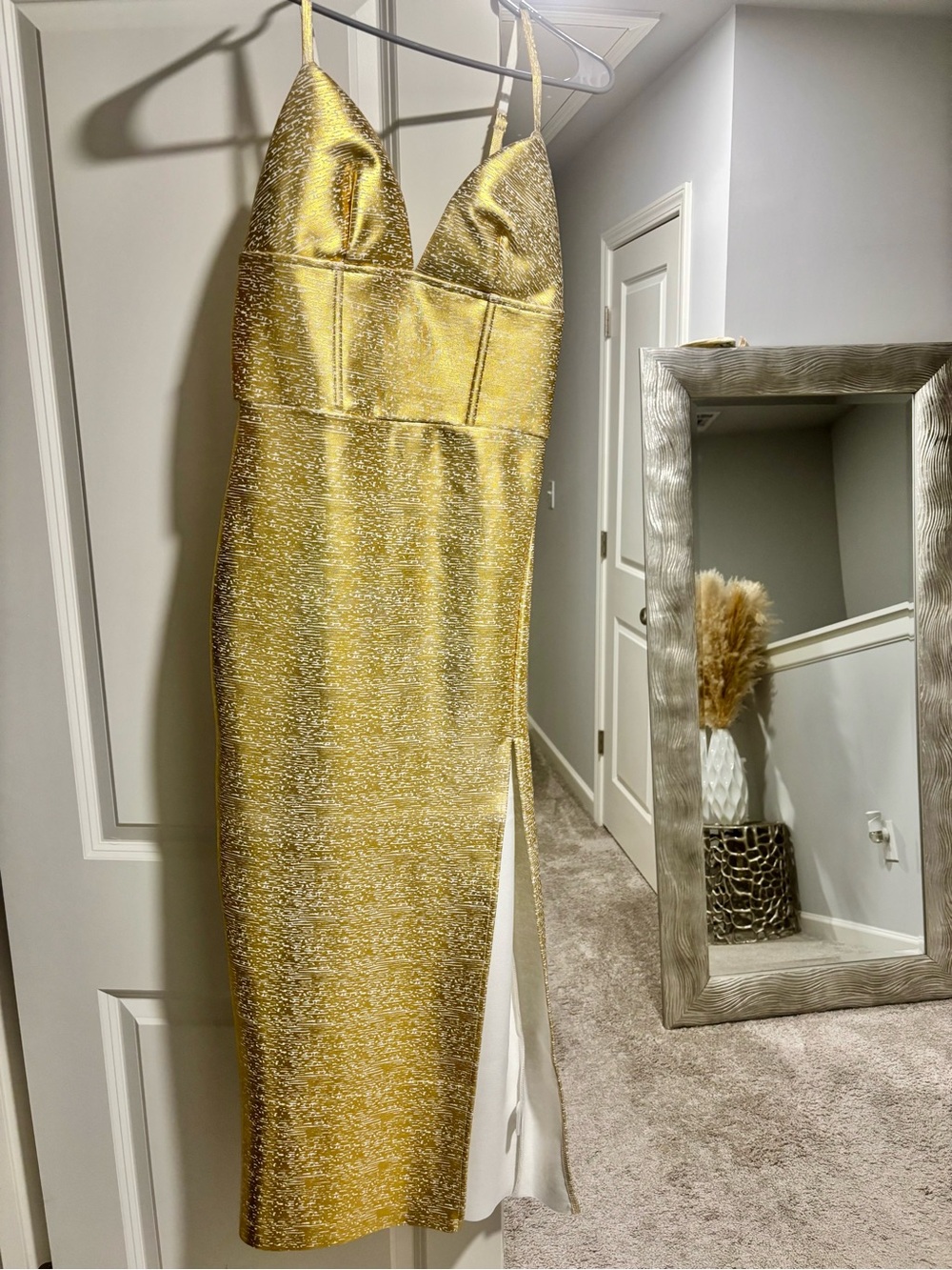 Fashion Nova Metallic Gold Spaghetti-Strap Midi Dress - Bandage material